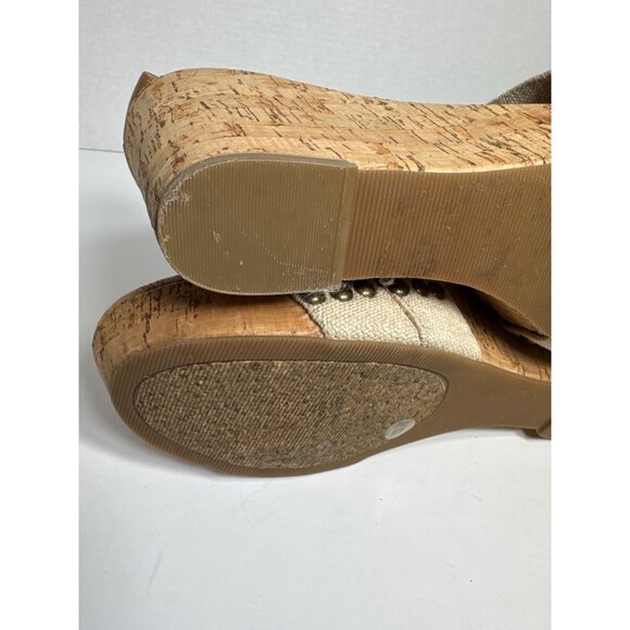 Lucky Brand Beige Strappy Cork Wedge Sandals With Studded Detail Women Size 10M - Picture 14 of 16